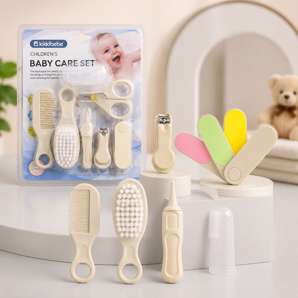 Fareto Newborn Baby Grooming Kit – 7 Pcs High Quality Infant Care Set with Hair Brush, Comb, Nail Clippers, Scissors, Tweezers, Finger Toothbrush & Nail Files – Safe Baby Essentials for Boys & Girls(F630)