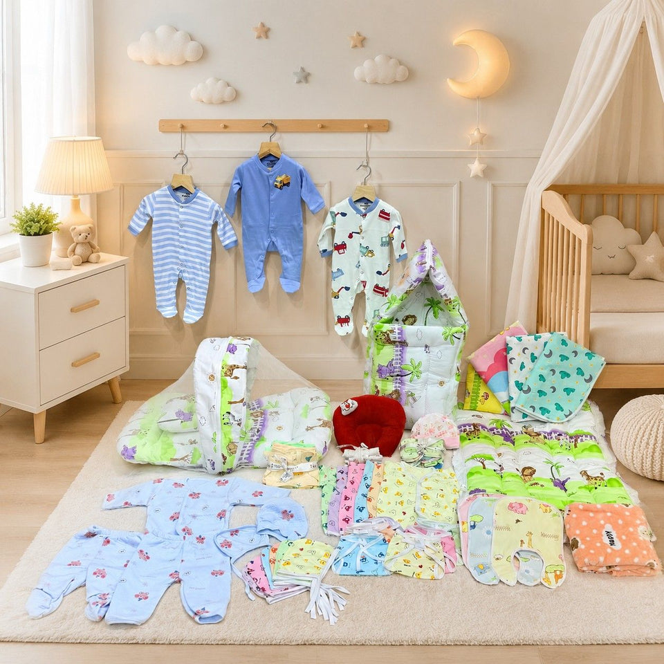 Fareto Baby Semi Winter Essential Combo For New Born | Gift Pack | Baby Products | Maternity Essentials  (66 Items)(0-6 Months)( GRASS GREEN GIFFI)(F388)