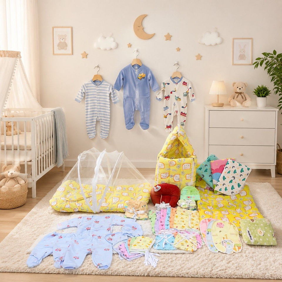 Fareto Baby Semi Winter Essential Combo For New Born | Gift Pack | Baby Products | Maternity Essentials  (66 Items)(0-6 Months)(F507)