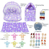 Fareto Baby Semi Winter Essential Combo For New Born | Gift Pack | Baby Products | Maternity Essentials  (66 Items)(0-6 Months)(PURPLE KITTY)(F437)