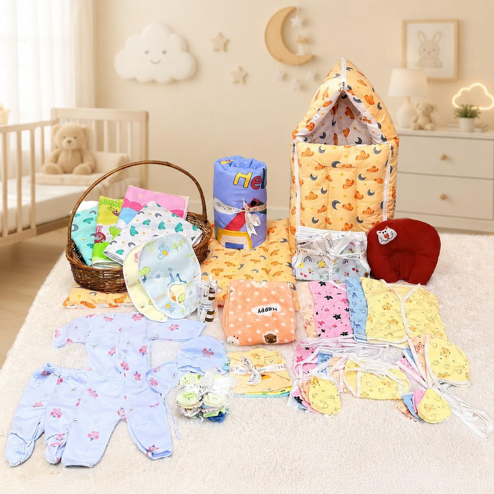 FARETO NEW BORN BABY MONSOON SEASON HOSPITAL ESSENTIALS PACK OF 66 ITEMS (0-6 MONTHS)(F363)