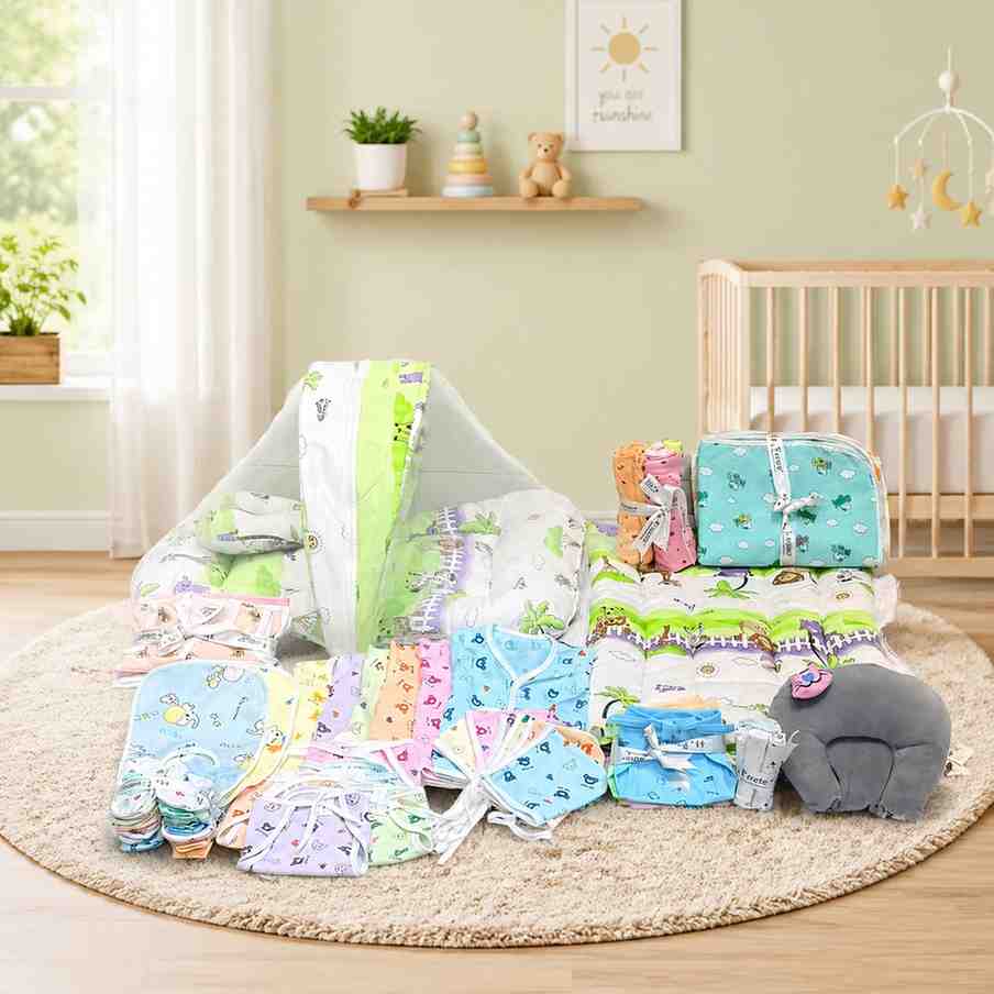 Fareto New Born Baby Hospital essentials Combo 60 in 1(0-6 Months)(F102)