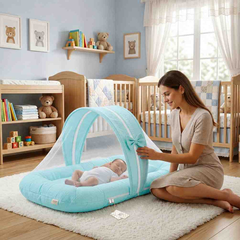 Fareto Newborn Baby 100% Muslin Cotton Mosquito Net | Safe, Soft & Portable Baby Bed | (0-6 Months)(F774)