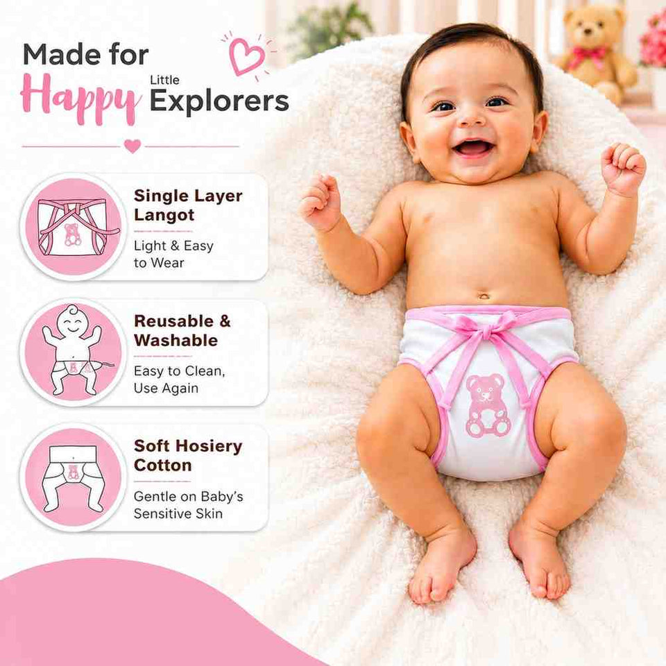 Fareto Single Layer Teddy Print Hosiery Cloth Nappy/Indian Style Tying Langot Pack Of 6 Pcs (3-6 Months)(F123)