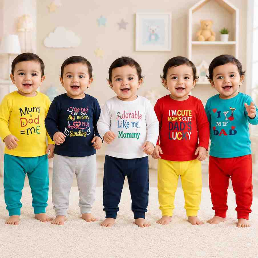 Fareto New Born Baby Daily Wear T-shirts Pyjama Sets (Pack of 5)(F181)