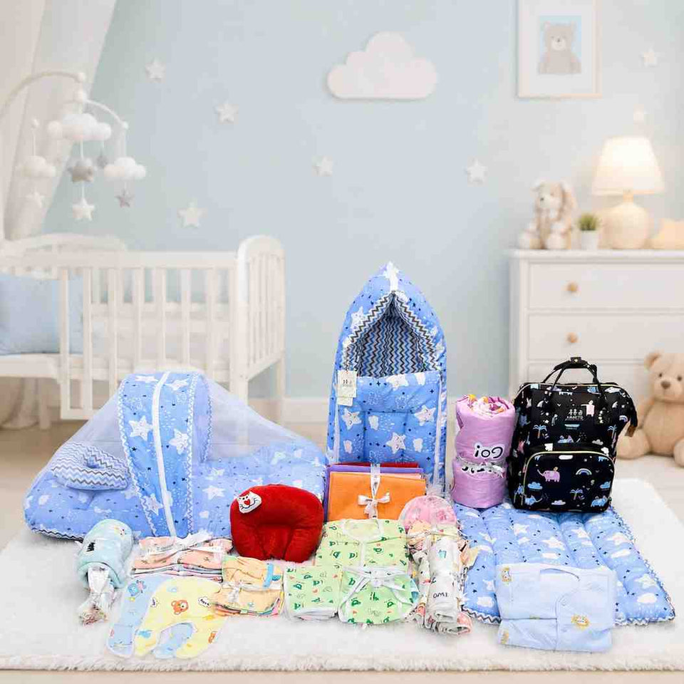 FARETO NEW BORN BABY PREMIUM QUALITY MONSOON AND SEMI WINTER SEASON  HOSPITAL ESSENTIALS 73 IN 1 (0-6 MONTHS) _ NURSERY BAG(F439)