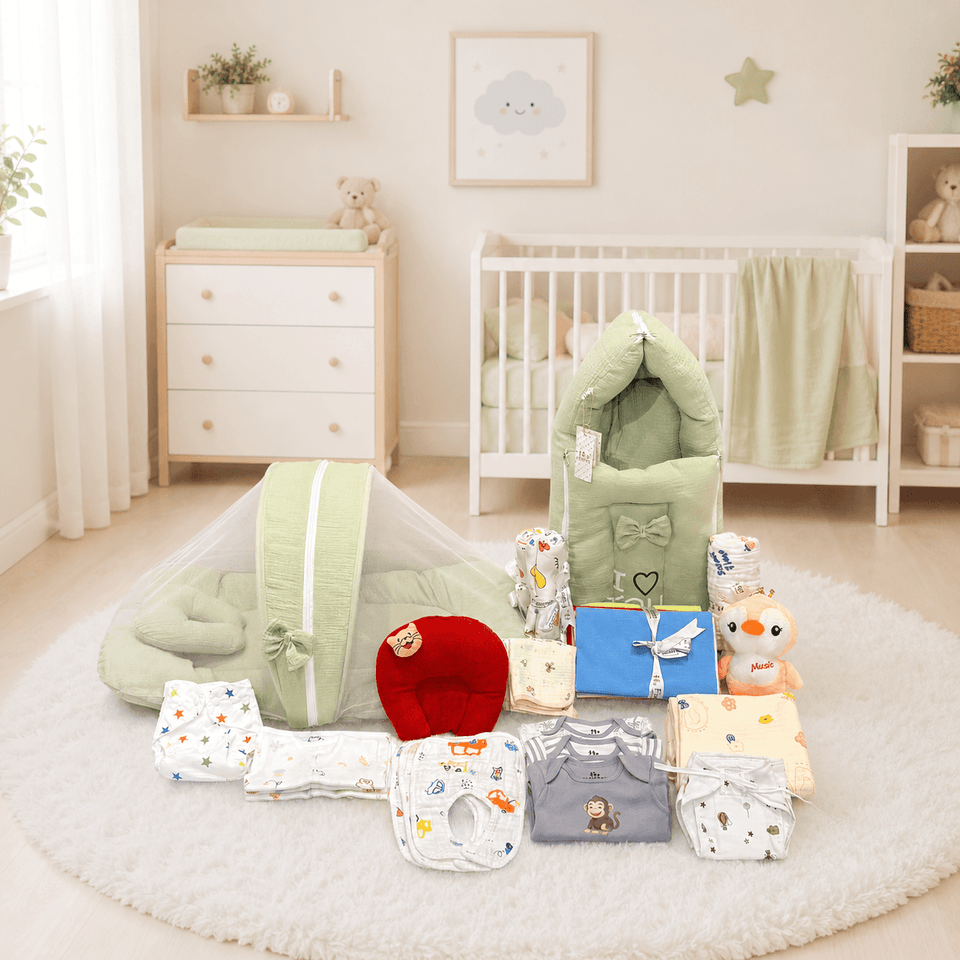 Fareto New Born Baby Organic Muslin Cotton Combo Set 28 In 1 (0-6 Months)Baby Bedding & Clothing Combo Set For Muslin(F748)