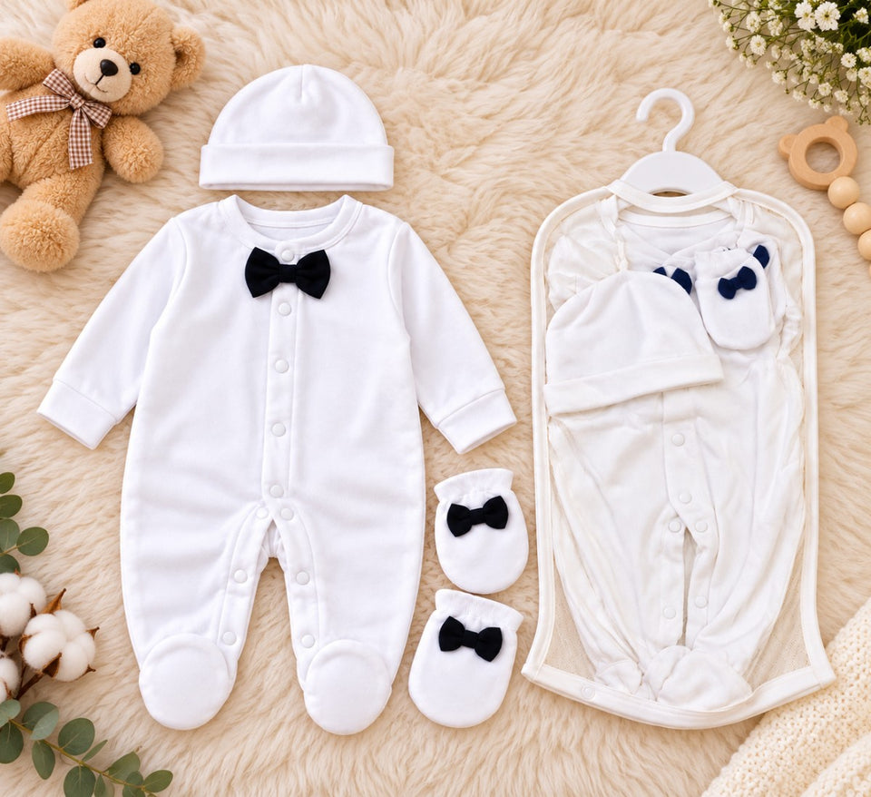 **Fareto Newborn Baby Dress Set | Full Sleeve Romper, Cap & Mittens | Baby Gift Set | Pack of 1(F821)