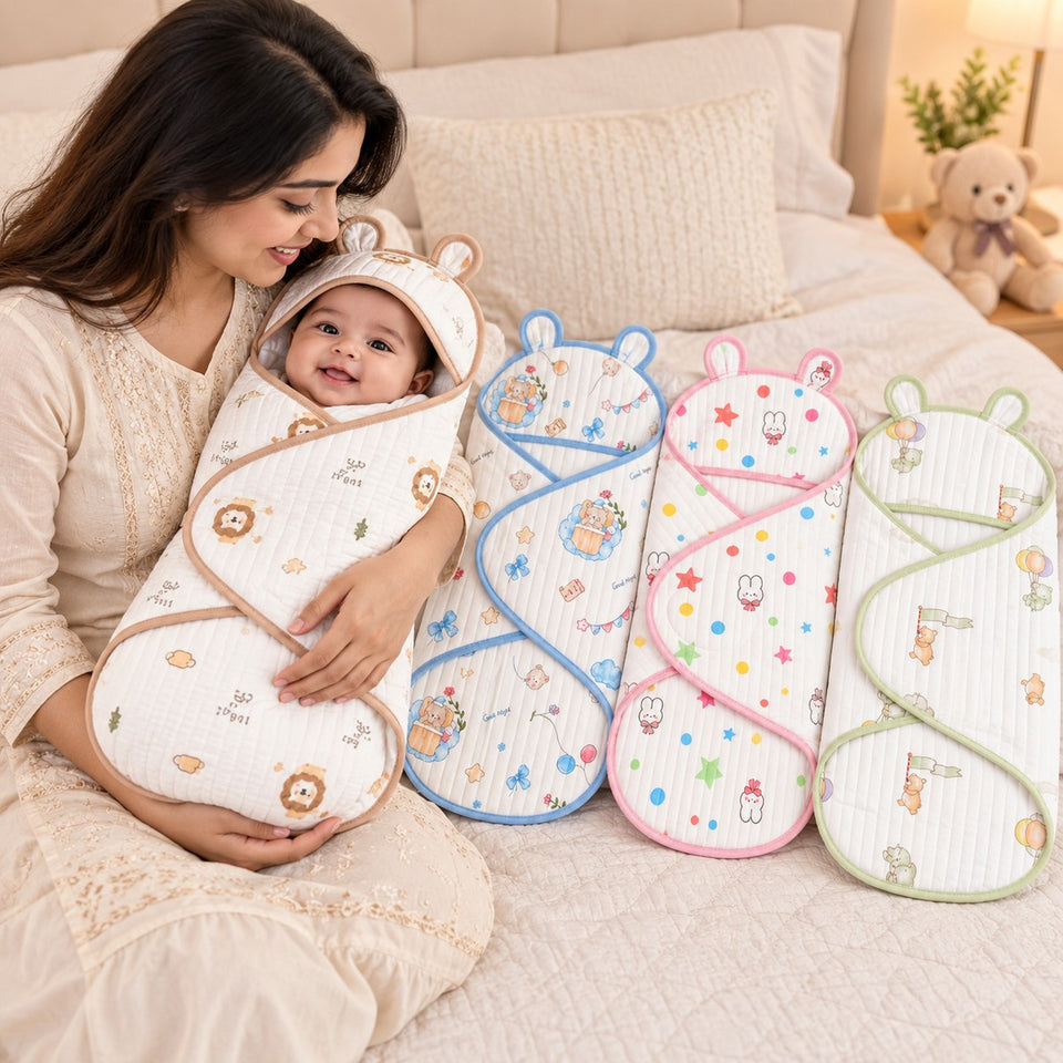 Fareto Baby Muslin Sleeping Cover – Soft & Breathable Newborn Sleeping Bag with Cute Bear Print (0–6 Months)(F803)