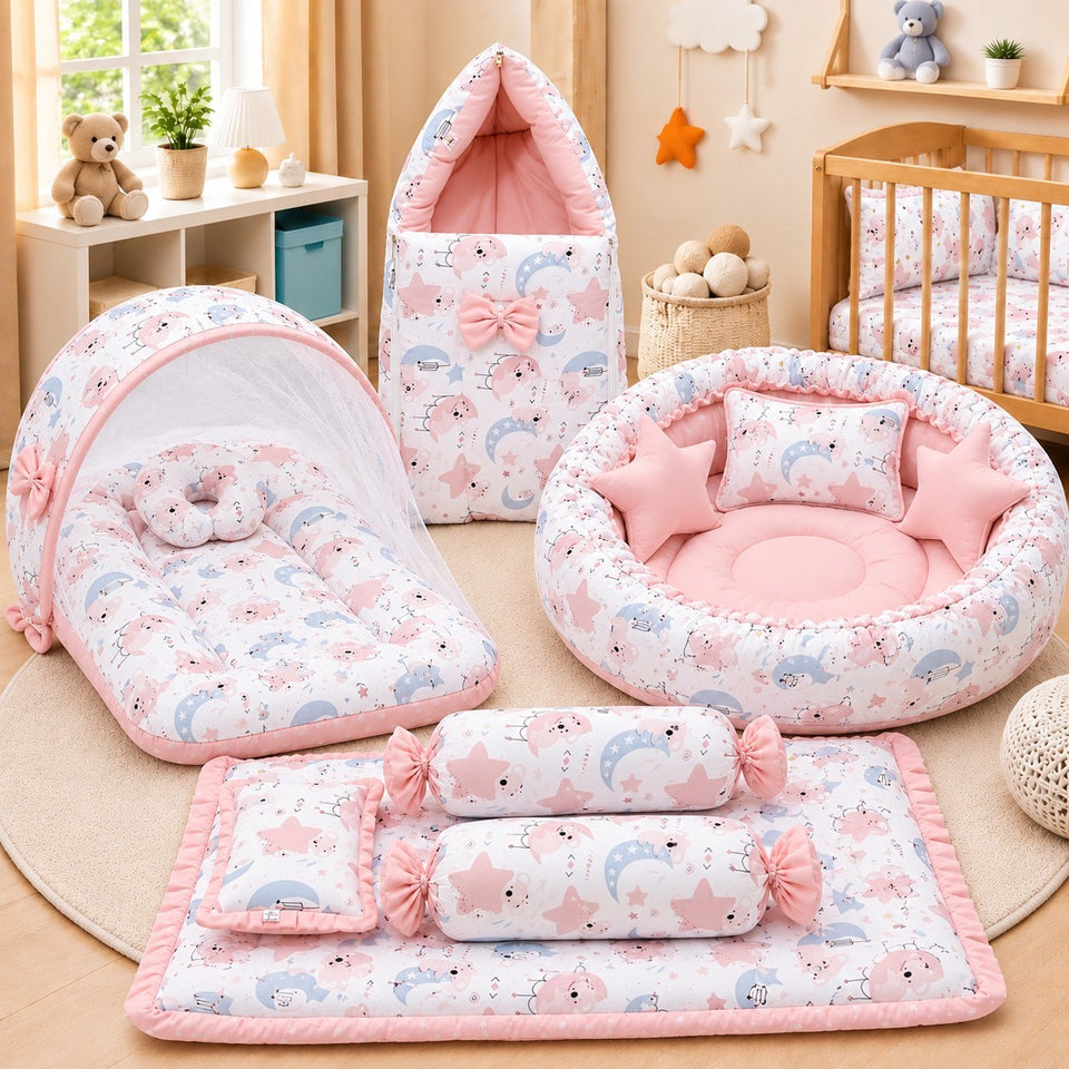 Fareto Premium Complete Baby Bedding Set Essentials Combo – Soft & Comfortable Bedding Kit For Newborns (0–6 Months)(F808)