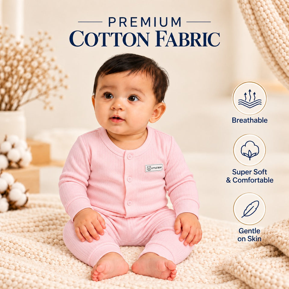 Fareto Baby Premium Winter Thermal Set | Front Open Full Sleeve Shirt & Pant | Soft, Warm & Comfortable | Pack of 2(F815)