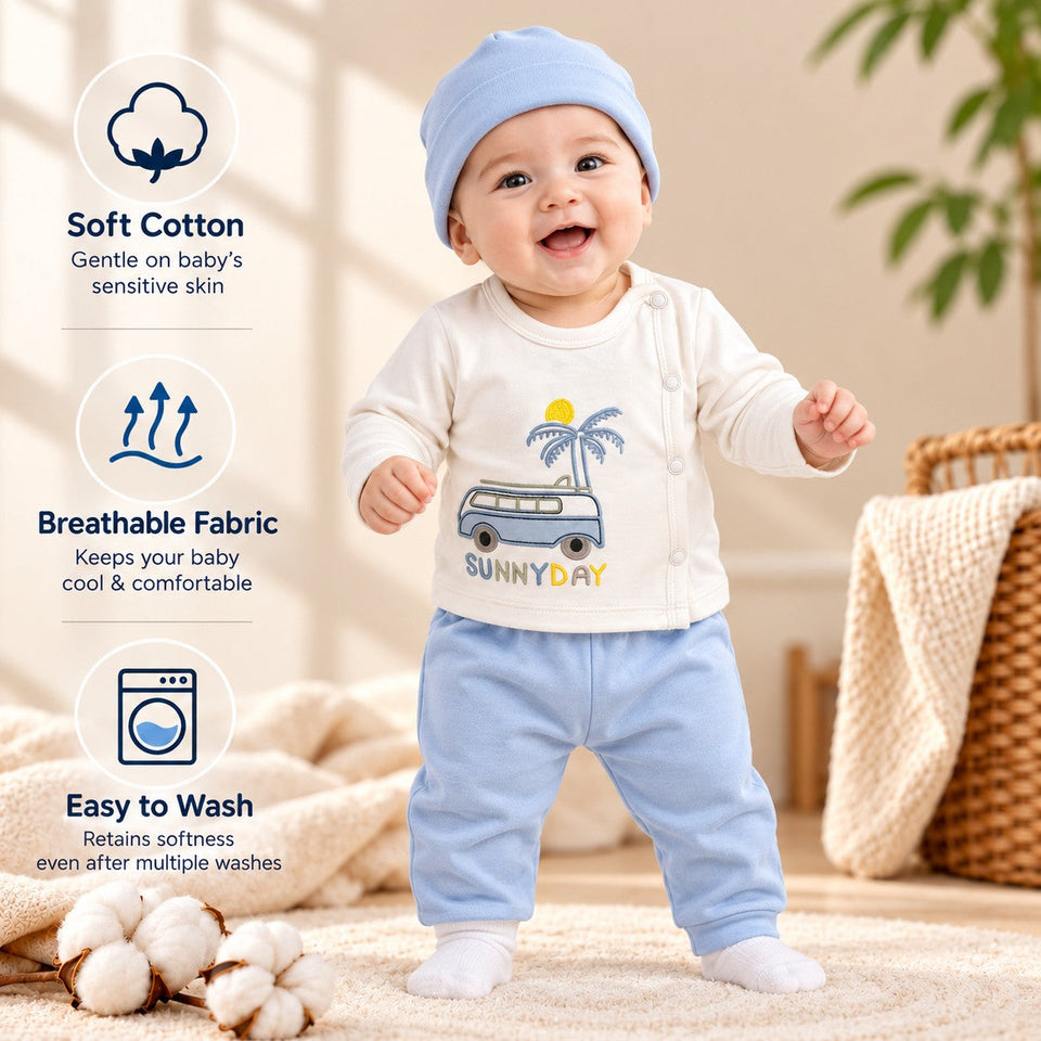 Fareto Baby Boys & Girls Full Sleeve Cotton Clothing Set | Pack of 2 Top & Pant Combo | Soft & Comfortable Daily Wear for Newborns (0–3 Months)(F818)