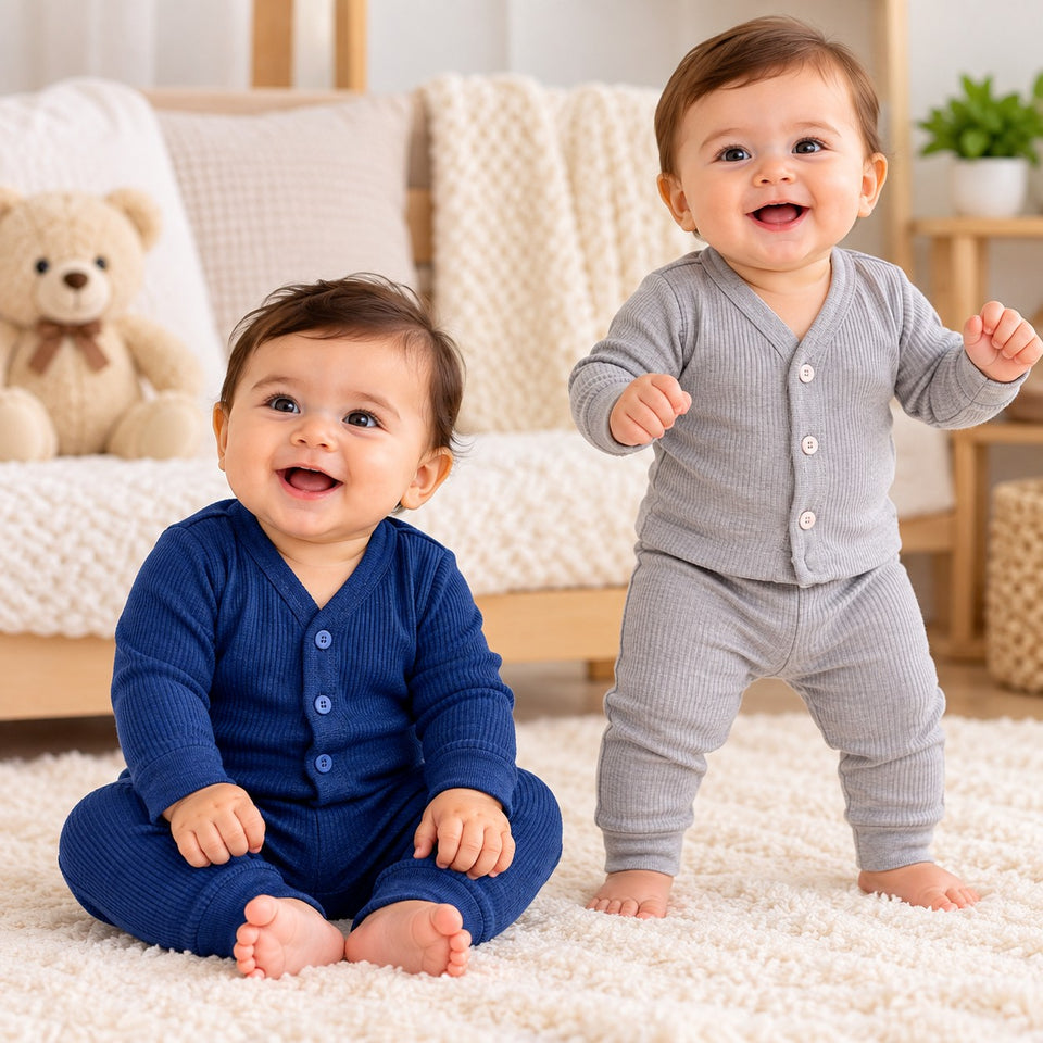 Fareto Baby Premium Winter Thermal Set | Front Open Full Sleeve Shirt & Pant | Soft, Warm & Comfortable | Pack of 2(F811)