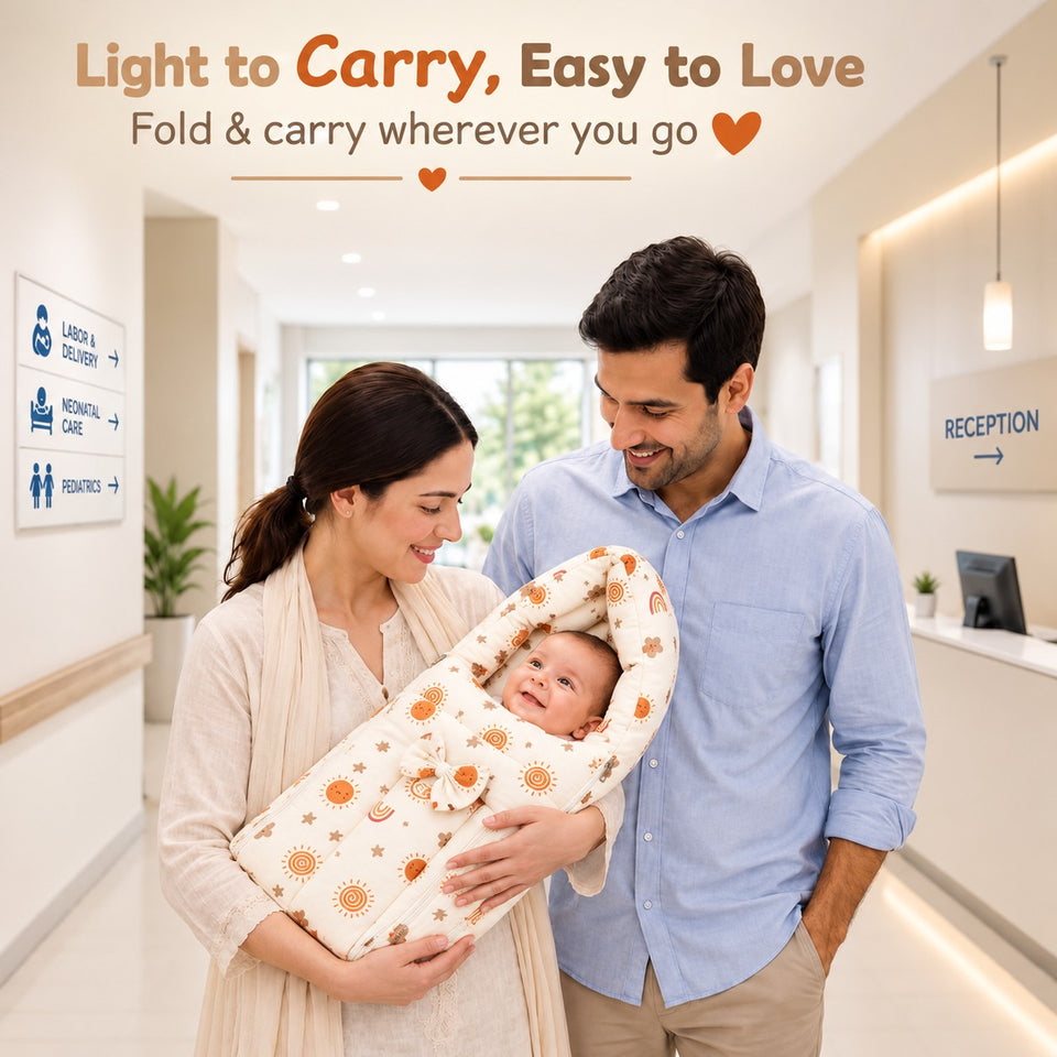 Fareto Newborn Baby 100% Muslin Cotton Sleeping Bag & Mosquito Net &Hand Carry Bed | Safe, Soft & Portable Baby Bed | Baby Bedding Set(0-1 Year)(F800)