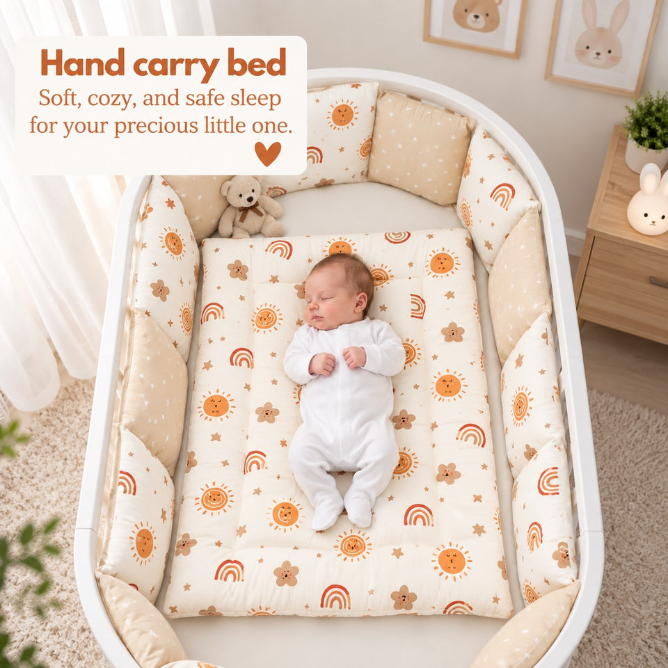 Fareto Newborn Baby 100% Muslin Cotton Sleeping Bag & Mosquito Net &Hand Carry Bed | Safe, Soft & Portable Baby Bed | Baby Bedding Set(0-1 Year)(F800)