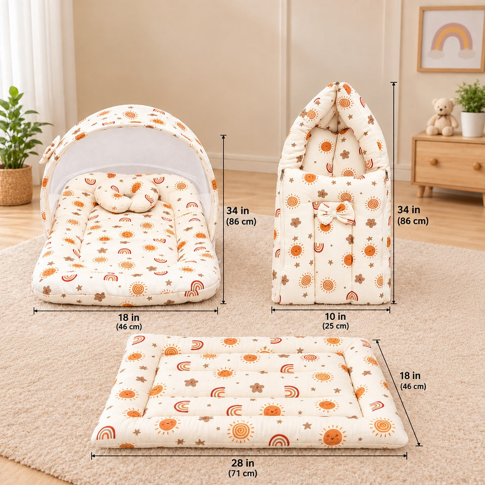 Fareto Newborn Baby 100% Muslin Cotton Sleeping Bag & Mosquito Net &Hand Carry Bed | Safe, Soft & Portable Baby Bed | Baby Bedding Set(0-1 Year)(F800)
