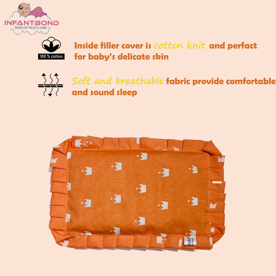 Fareto new born baby super soft cover mustard filling pillow for round head(0-1 YEAR)