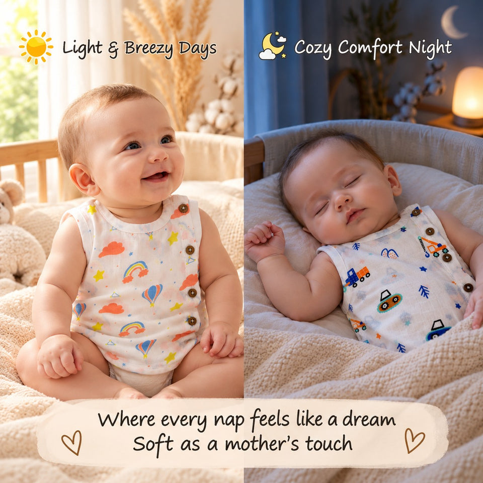 Fareto Newborn Baby Jabla | 100% Muslin Cotton | Sleeveless Front-Open Shirt | Pack of 2 | 0–3 Months(F828)