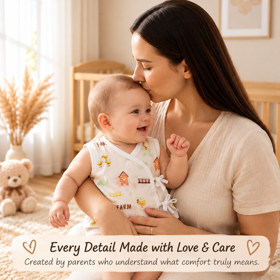 Fareto Newborn Baby Jabla | 100% Muslin Cotton | Sleeveless Front-Open Shirt | Pack of 2 | 0–3 Months(F829)