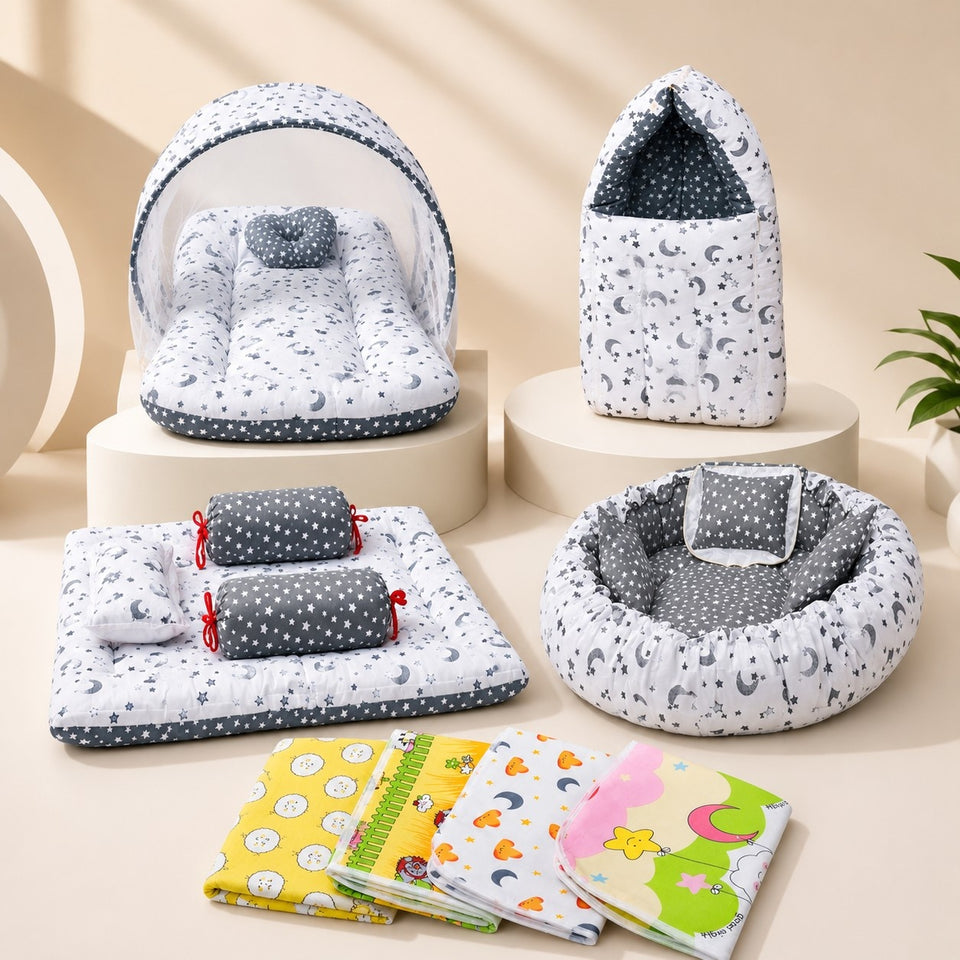Fareto New Born Baby Bedding | Bed | Sleeping Bag | Essential (0-6 Months) (Pack of 15)(F50)
