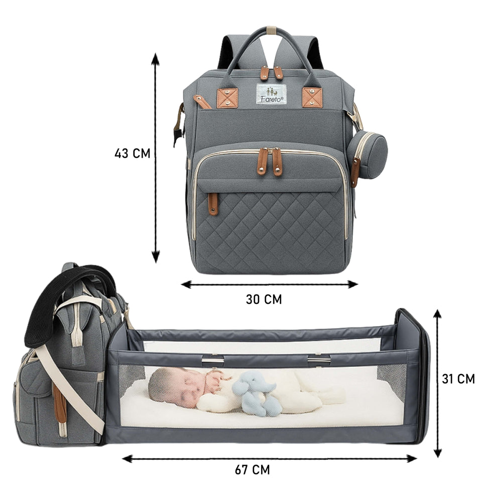 Fareto Premium Diaper Bag with Foldable Baby Bed & Changing Station – Large Capacity Waterproof Travel Backpack with Insulated Pockets & USB Port – Portable Maternity Bag for Moms & Dads