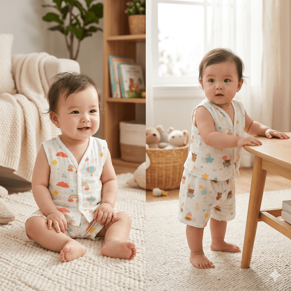 Fareto Baby Muslin Cotton Daily Wear Suit Set | Soft & Breathable Co-ordset  (Pack of 2) | 0-6 Months / Infant Boys & Girls(F742)