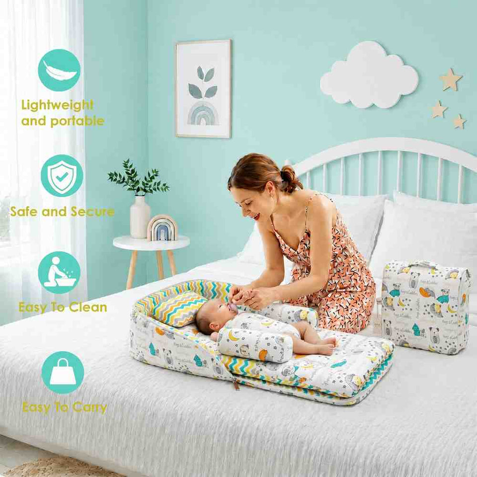 Fareto Baby Travel Friendly for Kids Portable Baby Comfortable Cushioning(0+6 Months)(GOOD NIGHT GREEN)(F381)