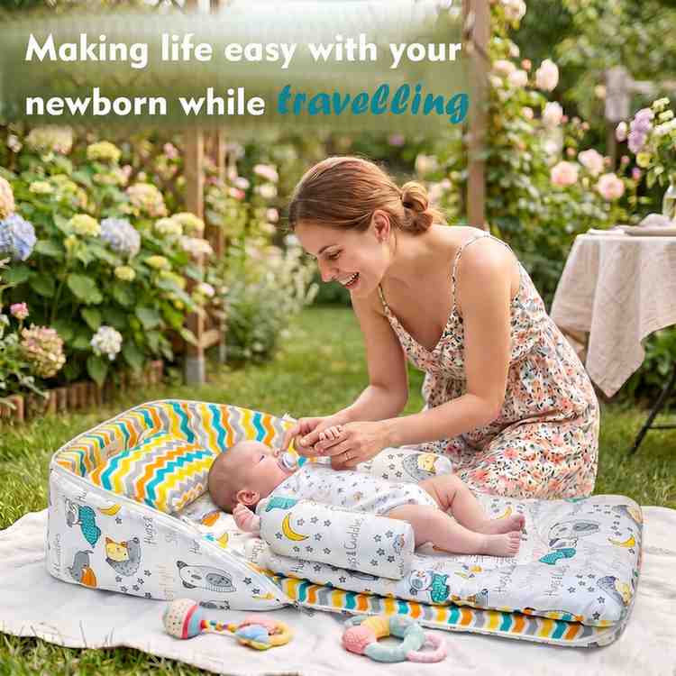 Fareto Baby Travel Friendly for Kids Portable Baby Comfortable Cushioning(0+6 Months)(GOOD NIGHT GREEN)(F381)