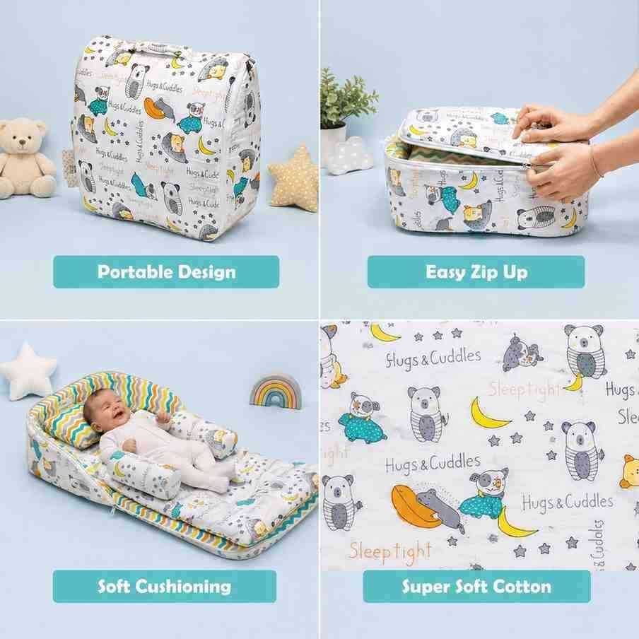 Fareto Baby Travel Friendly for Kids Portable Baby Comfortable Cushioning(0+6 Months)(GOOD NIGHT GREEN)(F381)