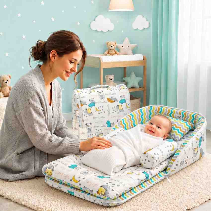 Fareto Baby Travel Friendly for Kids Portable Baby Comfortable Cushioning(0+6 Months)(GOOD NIGHT GREEN)(F381)