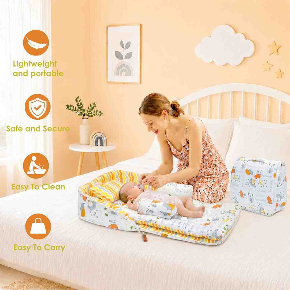 Fareto Baby Travel Friendly for Kids Portable Baby Comfortable Cushioning(0+6 Months)(GOOD NIGHT ORANGE)(F379)