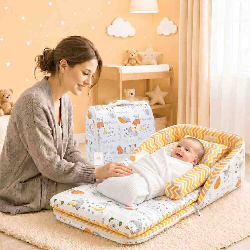 Fareto Baby Travel Friendly for Kids Portable Baby Comfortable Cushioning(0+6 Months)(GOOD NIGHT ORANGE)(F379)