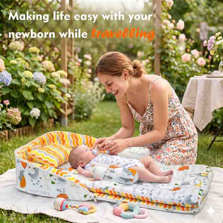 Fareto Baby Travel Friendly for Kids Portable Baby Comfortable Cushioning(0+6 Months)(GOOD NIGHT ORANGE)(F379)