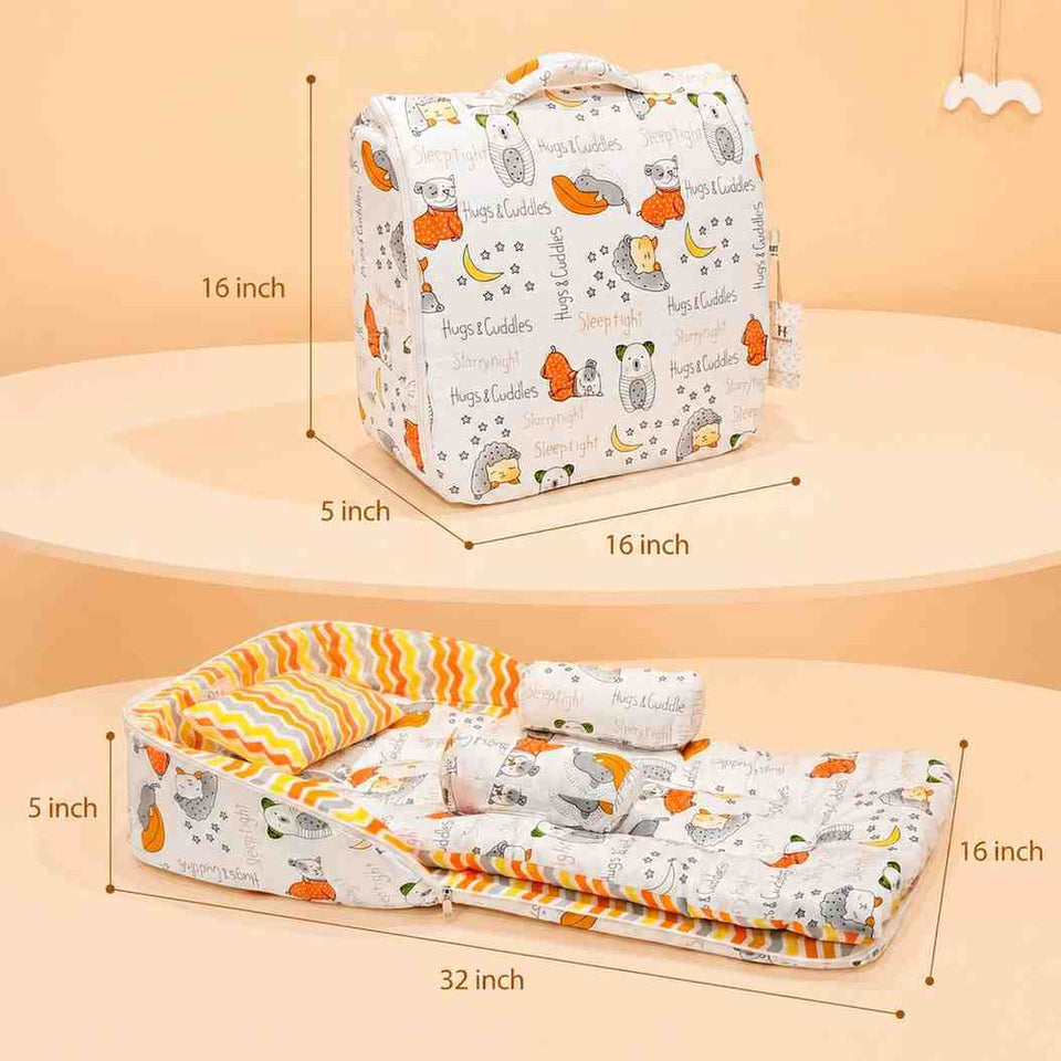 Fareto Baby Travel Friendly for Kids Portable Baby Comfortable Cushioning(0+6 Months)(GOOD NIGHT ORANGE)(F379)