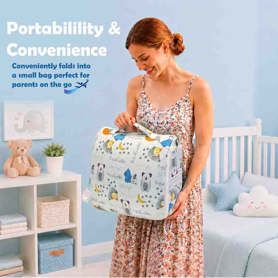 Fareto Baby Travel Friendly for Kids Portable Baby Comfortable Cushioning(0+6 Months)(GOOD NIGHT BLUE)(F380)