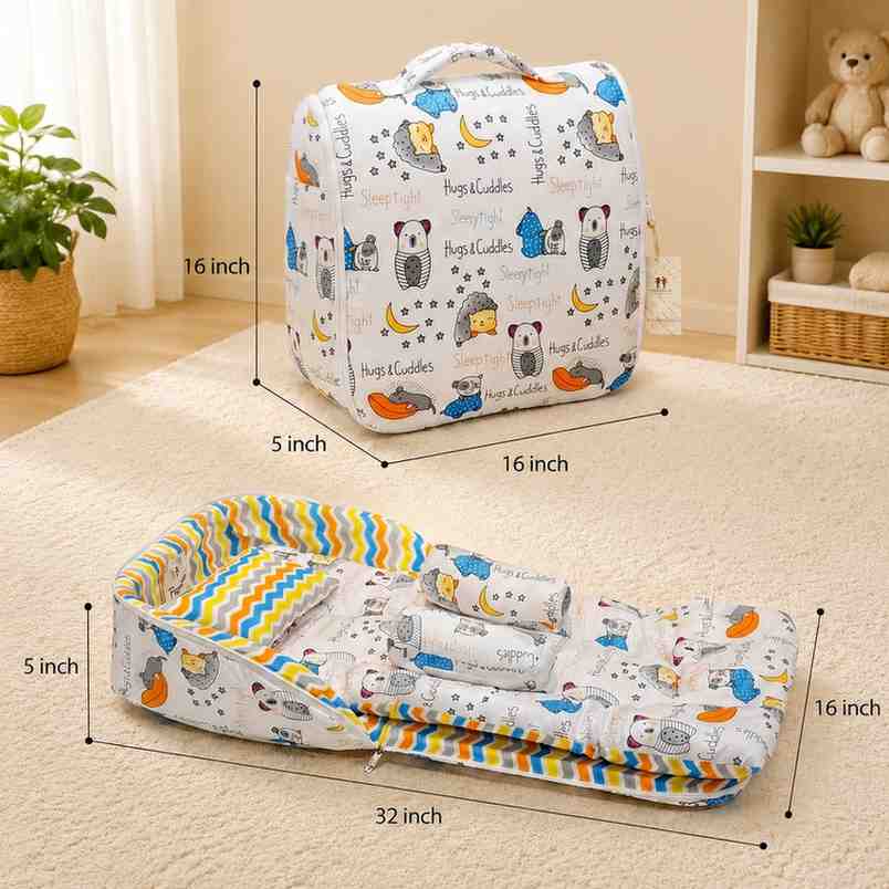Fareto Baby Travel Friendly for Kids Portable Baby Comfortable Cushioning(0+6 Months)(GOOD NIGHT BLUE)(F380)