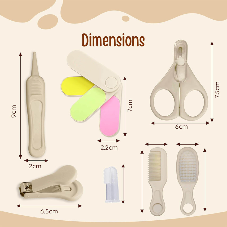 Fareto Newborn Baby Grooming Kit – 7 Pcs High Quality Infant Care Set with Hair Brush, Comb, Nail Clippers, Scissors, Tweezers, Finger Toothbrush & Nail Files – Safe Baby Essentials for Boys & Girls(F639)