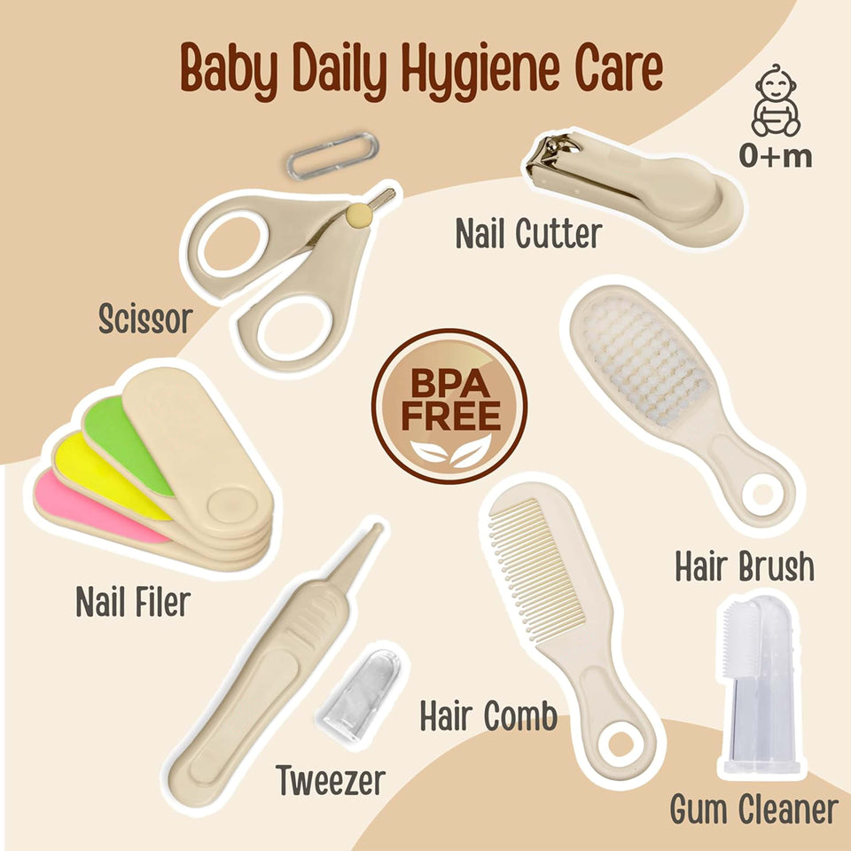 Fareto Newborn Baby Grooming Kit – 7 Pcs High Quality Infant Care Set with Hair Brush, Comb, Nail Clippers, Scissors, Tweezers, Finger Toothbrush & Nail Files – Safe Baby Essentials for Boys & Girls(F639)