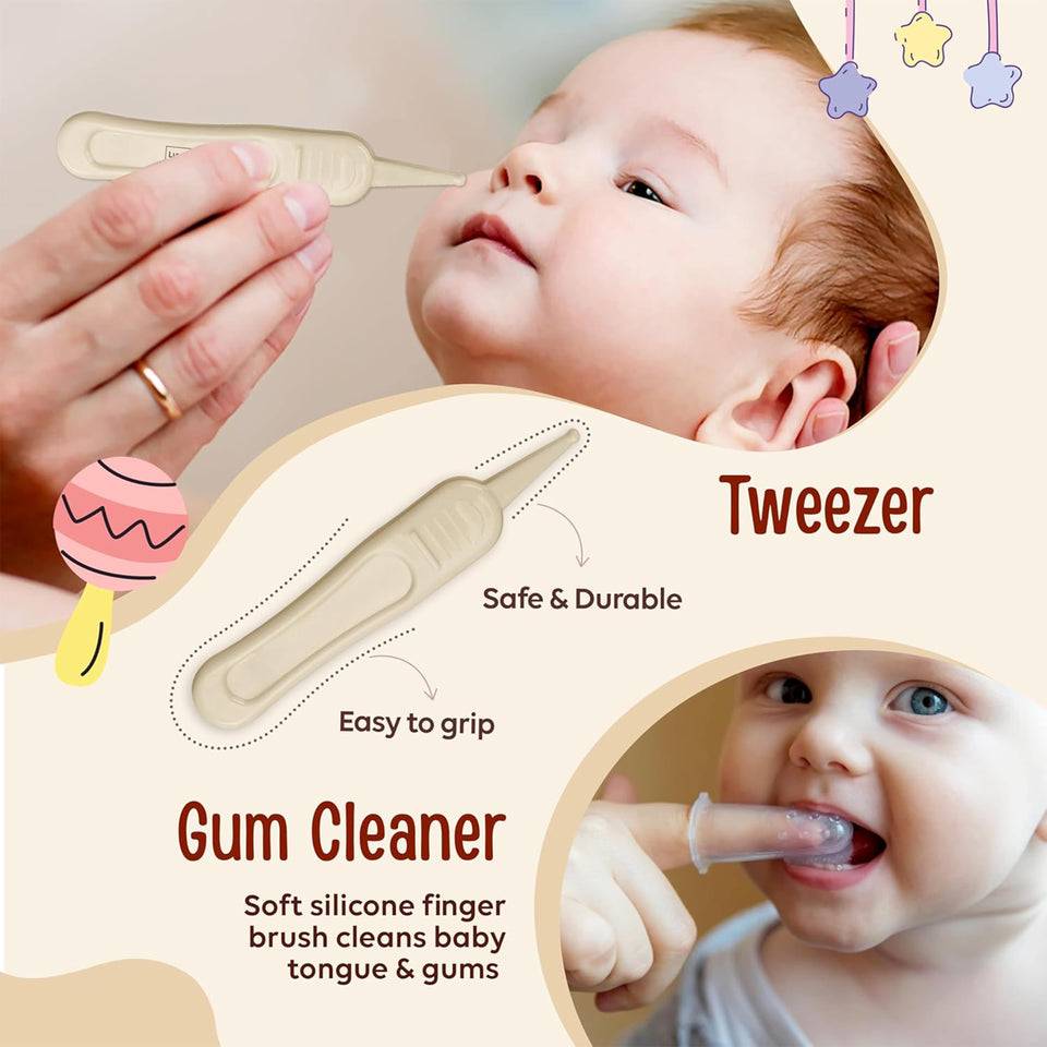Fareto Newborn Baby Grooming Kit – 7 Pcs High Quality Infant Care Set with Hair Brush, Comb, Nail Clippers, Scissors, Tweezers, Finger Toothbrush & Nail Files – Safe Baby Essentials for Boys & Girls(F639)