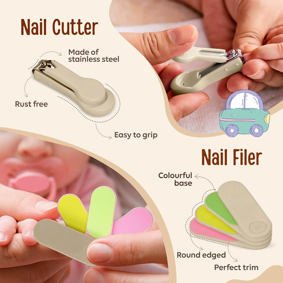 Fareto Newborn Baby Grooming Kit – 7 Pcs High Quality Infant Care Set with Hair Brush, Comb, Nail Clippers, Scissors, Tweezers, Finger Toothbrush & Nail Files – Safe Baby Essentials for Boys & Girls(F639)