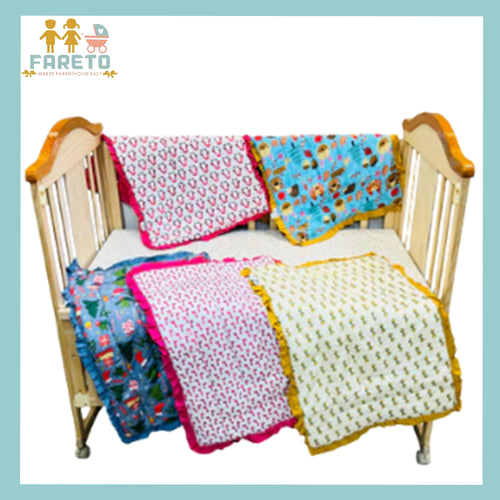 Fareto New Born Baby 100% Cotton Super Soft Malmal Carry Bed Pack of 5(0-12Months) 77CM*55CM(300 GSM)