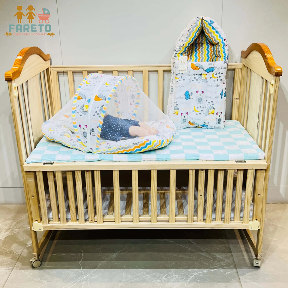 Fareto Complete Bedding Set essentials Combo For Baby (0-6 Months)(Good Night Blue)