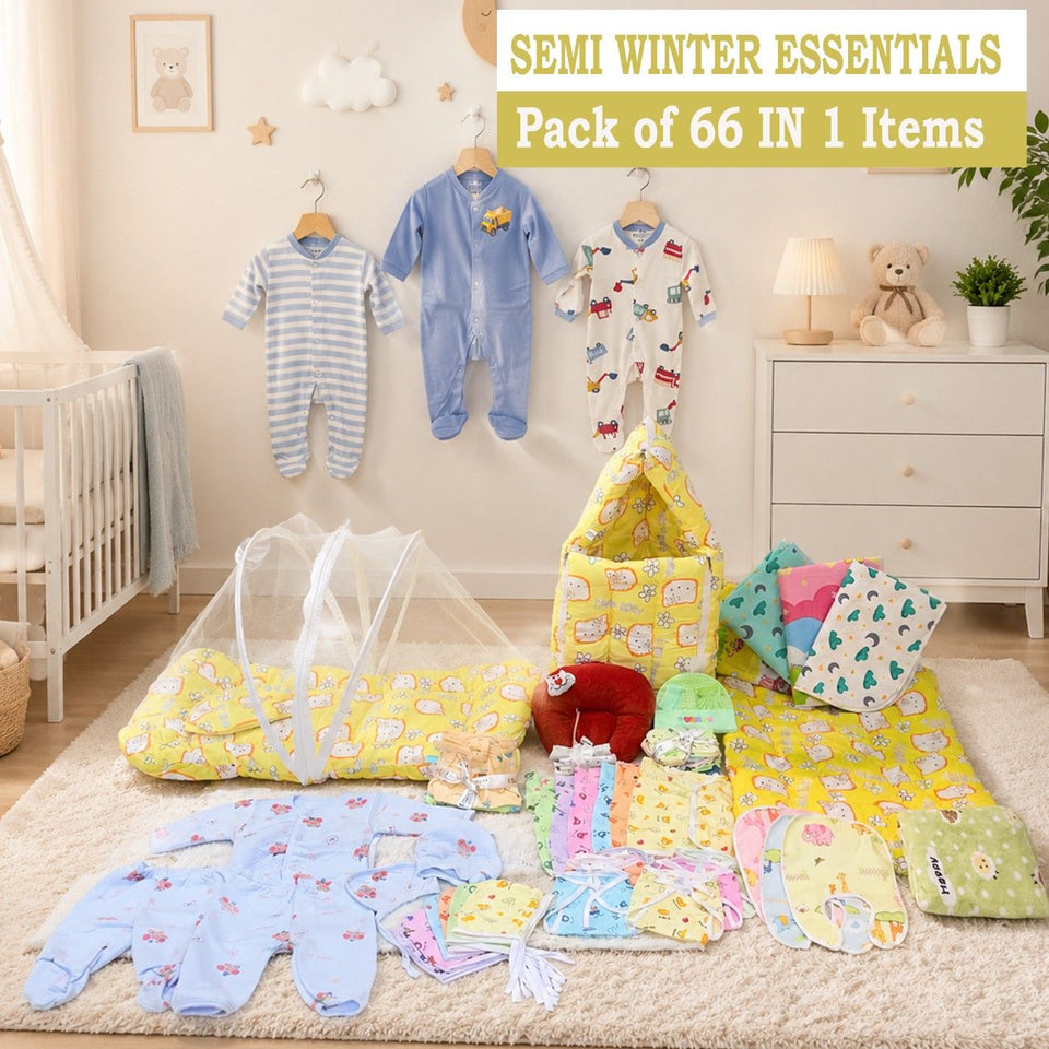 Fareto Baby Semi Winter Essential Combo For New Born | Gift Pack | Baby Products | Maternity Essentials  (66 Items)(0-6 Months)(F507)