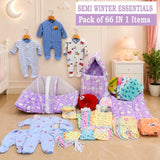 Fareto Baby Semi Winter Essential Combo For New Born | Gift Pack | Baby Products | Maternity Essentials  (66 Items)(0-6 Months)(PURPLE KITTY)(F437)