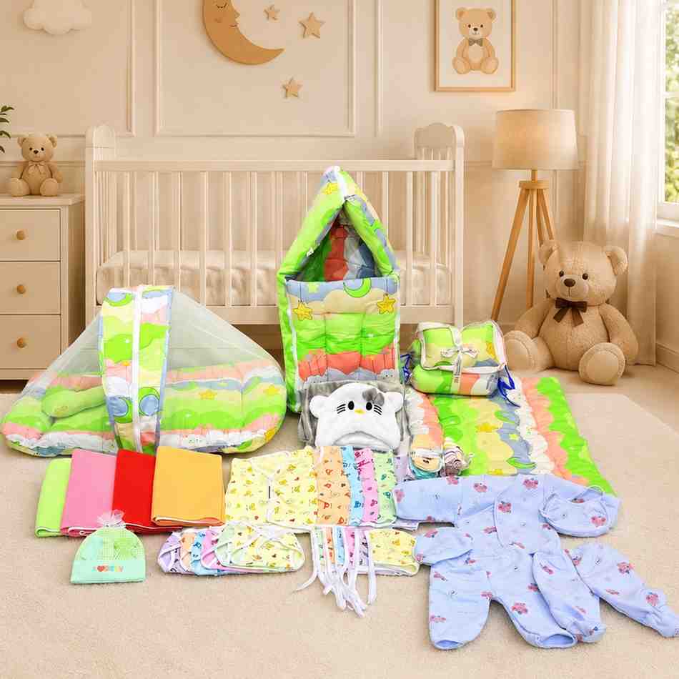 Fareto New Born Baby Monsoon Season Hospital Essentials 50 in 1 Baby Gift Set | Complete Newborn Essentials | 0-6 Months(F779)