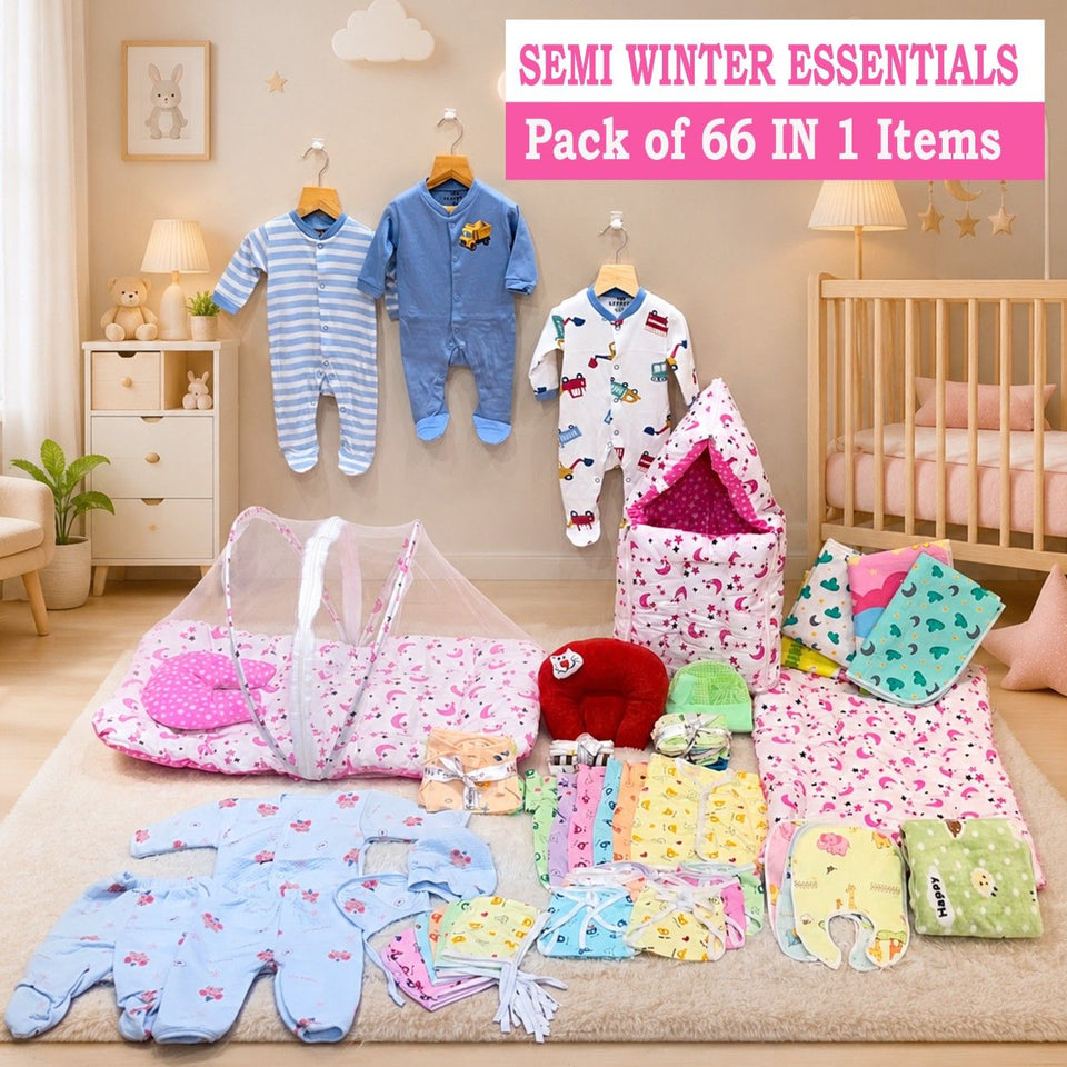Fareto Baby Semi Winter Essential Combo For New Born | Gift Pack | Baby Products | Maternity Essentials  (66 Items)(0-6 Months)(F448)
