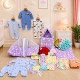 Fareto Baby Semi Winter Essential Combo For New Born | Gift Pack | Baby Products | Maternity Essentials  (66 Items)(0-6 Months)(PURPLE KITTY)(F437)