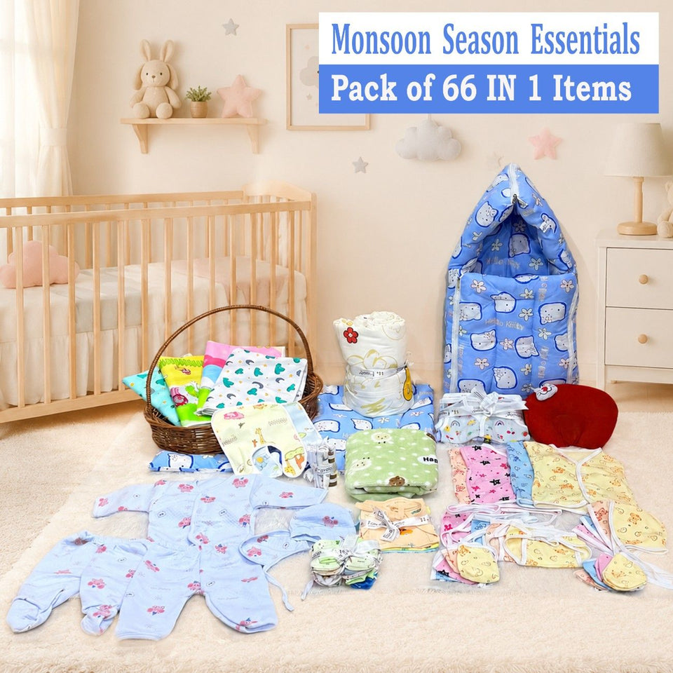FARETO NEW BORN BABY MONSOON SEASON HOSPITAL ESSENTIALS PACK OF 66 ITEMS (0-6 MONTHS)(F396)