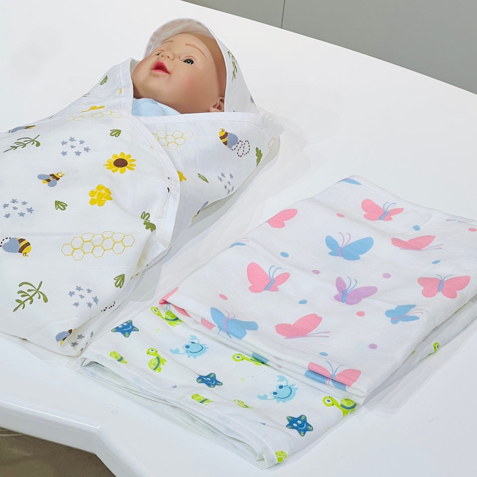 FARETO NEW BORN BABY PURELY MUSLINE DUBLE LAYER BLANKET( PACK OF 1)( SIZE 75CM * 75CM)(0-1 YEAR)