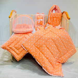 Fareto New Born Baby Full Bedding Set Combo (Crown Orange) (0-6 Months)